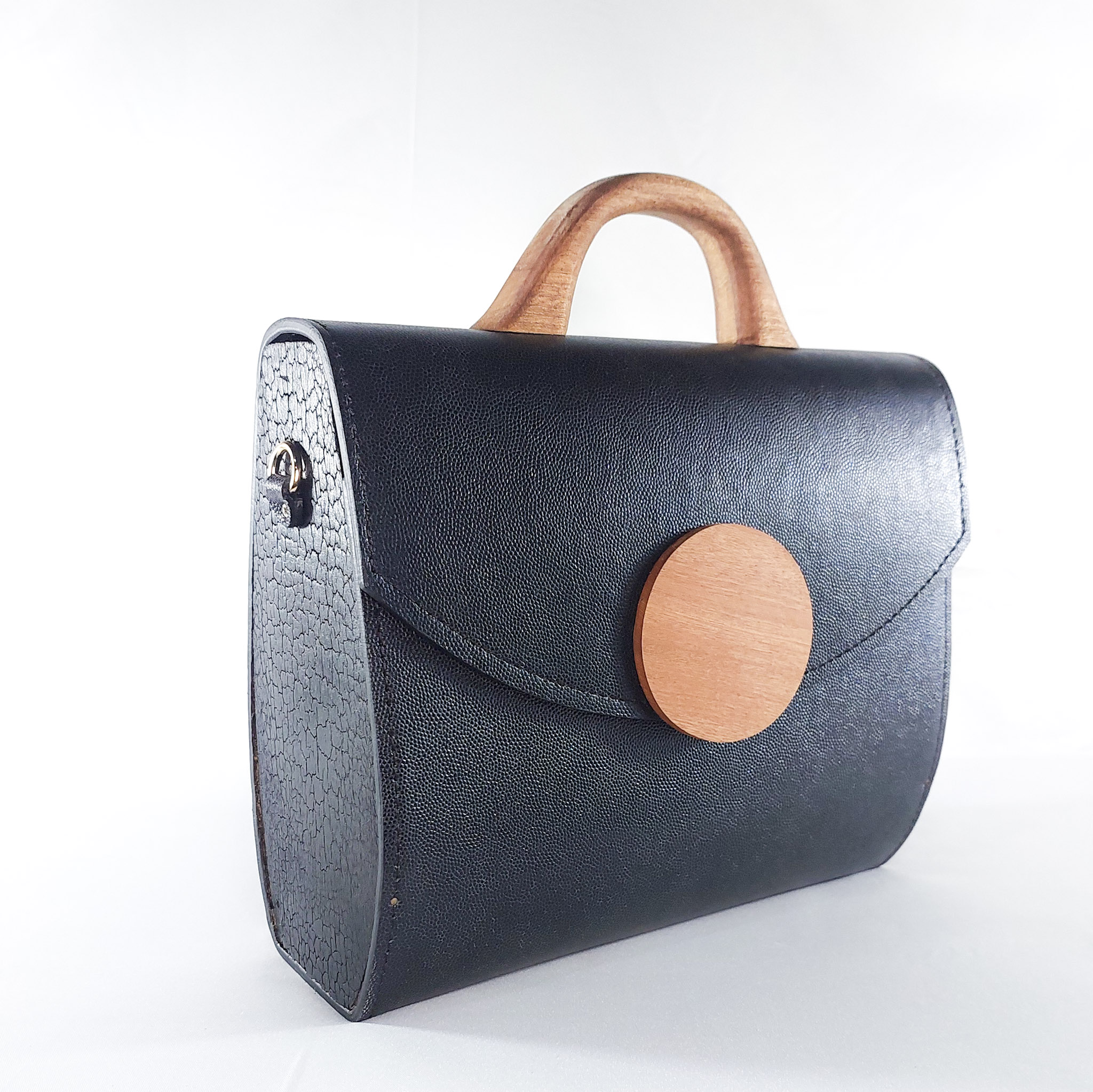 TEXTURED BLACK & BLUE AFUA MAXI-CHIC TOP HANDLE BAG