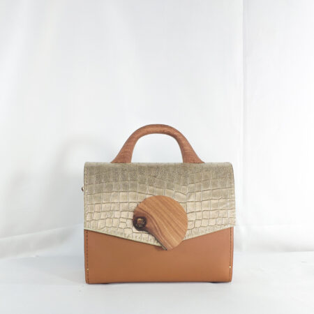 GOLD AND TAN SODZINE TOP HANDLE BAG